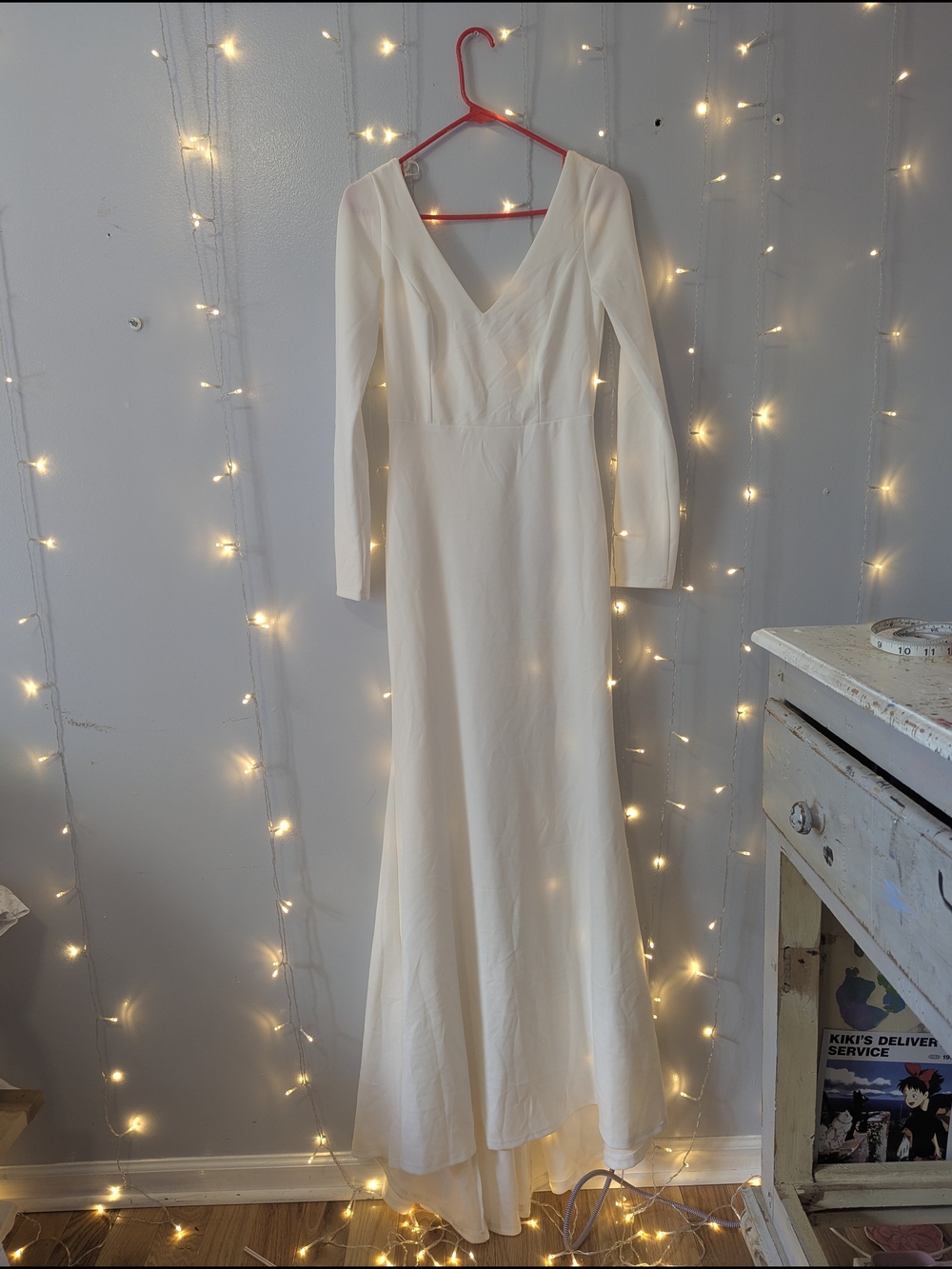 Lulu's Cream Long Sleeve V-Neck Maxi Dress